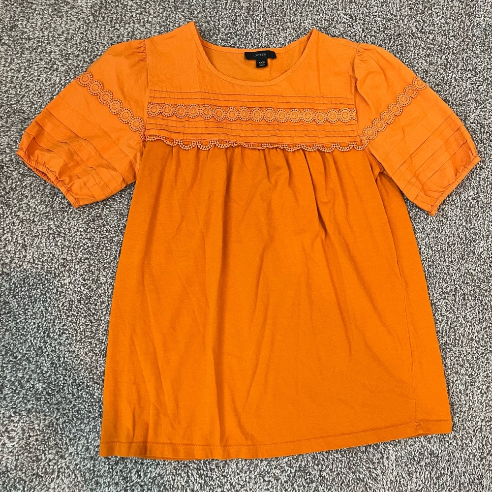 J. Crew Orange Blouse with Embroidered Lace XXS